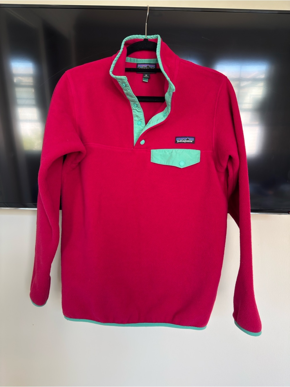 Patagonia Crewneck Fleece - Hot Pink with Mint Trim